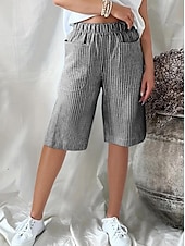 billige Bermuda-shorts-Dame Shorts Fritid hverdag Knelengde Stripet Lomme Elastisk midje Pusteevne Bekvem Uelastisk Ut på byen Helg Svart Gul Rosa Navyblå Sommer Normal