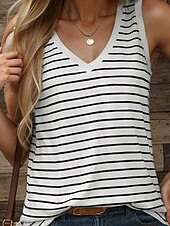 abordables Boutique Graphique Débardeurs &amp; Camis-Débardeur en camisole pour femmes basique décontracté imprimé rayé sans manches encolure en V hauts réguliers quotidienne noir été