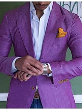 billiga Linne blazer-Maskulin Sportjacka Lin Blazer Mode Avslappnad Sommar Enfärgad Blå Lila Grön Skräddarsydd Passform Enknäppt Två knappar
