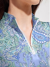 preiswerte Polos und Quarterzips-Damen poloshirt Meerblau Weiß Rosa Langarm Sonnenschutz Shirt Paisley-Muster Herbst Winter Damen-Golfkleidung, Kleidung, Outfits, Kleidung