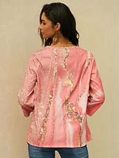 billiga Kvinnors Konst &amp; Design Toppar-Kvinnors blus chiffong daglig grundläggande neongrön  ljus abstrakt tryck långärmad lång toppar rund hals avslappnad ljusgrön rosa blå grön beige höst  vinter
