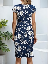 abordables Robe Fleurie-Robe midi femme Robe fourreau Fleurie Col ras du cou Manche courte Été