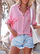 abordables Hauts Unis pour Femmes-Femmes Chemise Couleur Unie Élégant ancien Occasionnel manche longue Col de chemise Hauts Réguliers Quotidien Fête Blanche Jaune Vert Claire Rose Claire Violet Été Printemps
