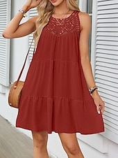 ieftine Rochii Albe din Dantela-Pentru femei Rochie Mini Rochie albă Rochie de dantela Rochie Boho Casual Vacanță Stradă Fit regulat Fără manșon Stil Nautic Negru Alb Roșu-aprins Bleumarin Vară