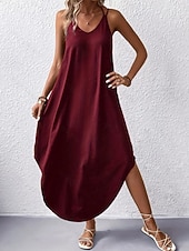 ieftine rochie maxi neagra-Pentru femei Rochie Maxi Rochie neagra Rochie casual Rochie de Cocktail Rochie formala Șic Stradă Maxi Casual Vacanță Stradă Concediu Fit regulat Fără manșon Cu Bretele Negru Roșu Vin Bleumarin Verde