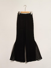 baratos Calça-Mulheres Parte inferior do sino Calças Comprimento total Chiffon Capital Elegante Casual Diário Roupa Diária Para Noite Preto Branco Outono Primavera Verão S M L