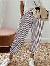 בגדי ריקוד נשים מכנסיים יום יומי קז'ואל עד לקרסול פסים שרוך כיסי צד נשימה נוח קשיח סוף שבוע שחור אביב קיץ רגיל זול מכנסיים ישרים-בגדי ריקוד נשים מכנסיים יום יומי קז'ואל עד לקרסול פסים שרוך כיסי צד נשימה נוח קשיח סוף שבוע שחור אביב קיץ רגיל