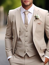 cheap Wedding Suits-Men&#039;s Wedding Suits Dark Green Khaki Daily Business Summer Solid Colored Plus Size 3 Piece Single Breasted Two-buttons