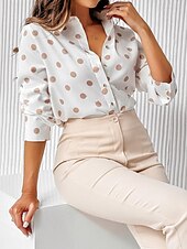 voordelige Dames grafische tops-Dames Overhemd Blouse Bloemig Stip Casual Lange mouw Overhemdkraag Normale tops Vakantie Dagelijks Knop Afdrukken Wit Blozend Roze Rood blauw Khaki Lente zomer