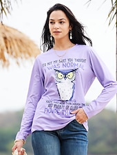 voordelige Humor &amp; Citaten thee-Dames T-shirt dier Hond Brief Modieus Grappig Korte mouw Ronde hals Normale tops Dagelijks Weekend Afdrukken Wit Licht Bruin Paars Khaki Zomer