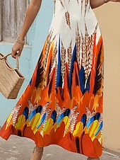 preiswerte Boho Kleider-Frauen Maxi Kleid Sommerkleid Blumen Kleid Sommerkleid Bohemia Stylisch Fließend Urlaub Lässig Date Lockere Passform Ölmalerei Ärmellos V-Ausschnitt Schwarz Blau Orange Grün Sommer Frühling