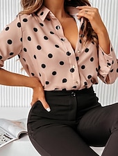 voordelige Dames grafische tops-Dames Overhemd Blouse Bloemig Stip Casual Lange mouw Overhemdkraag Normale tops Vakantie Dagelijks Knop Afdrukken Wit Blozend Roze Rood blauw Khaki Lente zomer