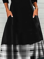 abordables Robe Rayée et Géométrique-Robe Midi Femme Robe Décontractée Robe d&#039;hiver Robe Fourreau Mode Modeste Formelle Plein Air Maison Coupe Laisse Carreaux Manches Longues Col Ronde Noir Rouge Vin Automne Hiver