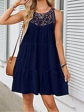 ieftine Rochii Albe din Dantela-Pentru femei Rochie Mini Rochie albă Rochie de dantela Rochie Boho Casual Vacanță Stradă Fit regulat Fără manșon Stil Nautic Negru Alb Roșu-aprins Bleumarin Vară