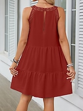 ieftine Rochii Albe din Dantela-Pentru femei Rochie Mini Rochie albă Rochie de dantela Rochie Boho Casual Vacanță Stradă Fit regulat Fără manșon Stil Nautic Negru Alb Roșu-aprins Bleumarin Vară