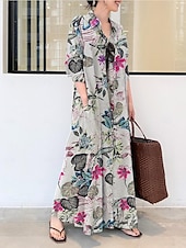preiswerte Kleider für die Ferien-Damen Schwarz Orange Rosenrot Sommer Frühling Herbst Maxidress Vintage-Kleid blusenkleid Casual kleid Täglich Stilvoll Casual Urlaub B¨¹ro Arbeit Lockere Passform Hemdkragen