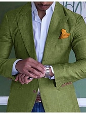 billiga Linne blazer-Maskulin Sportjacka Lin Blazer Mode Avslappnad Sommar Enfärgad Blå Lila Grön Skräddarsydd Passform Enknäppt Två knappar