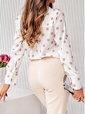 voordelige Dames grafische tops-Dames Overhemd Blouse Bloemig Stip Casual Lange mouw Overhemdkraag Normale tops Vakantie Dagelijks Knop Afdrukken Wit Blozend Roze Rood blauw Khaki Lente zomer