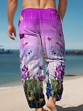 billiga Casual byxor med tryck för män-mäns hawaiianska blomma byxor byxor utomhus semester semester avslappnad passform mikroelastisk