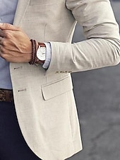 billige Lin blazer-Herre Lin Blazer Sportjakke Motebasert Uformell Sommer Enfarget Beige Skreddersydd Passform Enkelt-knapp