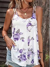 abordables Débardeurs et camisoles femme-Débardeur en camisole pour femmes imprimé floral décontracté sans manches débardeurs réguliers encolure en U vacances quotidien rouge bleu violet été