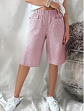 billige Bermuda-shorts-Dame Shorts Fritid hverdag Knelengde Stripet Lomme Elastisk midje Pusteevne Bekvem Uelastisk Ut på byen Helg Svart Gul Rosa Navyblå Sommer Normal