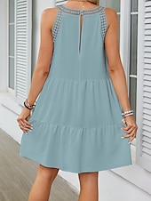 ieftine Rochii Albe din Dantela-Pentru femei Rochie Mini Rochie albă Rochie de dantela Rochie Boho Casual Vacanță Stradă Fit regulat Fără manșon Stil Nautic Negru Alb Roșu-aprins Bleumarin Vară