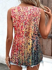 cheap Graphic shop Tank tops &amp; Camis-Women&#039;s Camisole Tank Top Mosaic Stained Glass Print Sleeveless V-Neck Summer Casual Beach Multi-Color Red Blue Green Flowy Relaxed Fit Clothing Apparel