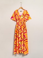 Damskie Sukienki szyfonowe Sukienka maxi Pomarańczowy Krótki rękaw Geometryczny Drukowanie Wiosna i lato W serek Sukienka wzór S M L tanie Sukienki kwiatowe-Damskie Sukienki szyfonowe Sukienka maxi Pomarańczowy Krótki rękaw Geometryczny Drukowanie Wiosna i lato W serek Sukienka wzór S M L