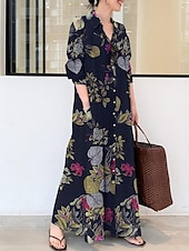 preiswerte Kleider für die Ferien-Damen Schwarz Orange Rosenrot Sommer Frühling Herbst Maxidress Vintage-Kleid blusenkleid Casual kleid Täglich Stilvoll Casual Urlaub B¨¹ro Arbeit Lockere Passform Hemdkragen