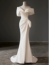 cheap Casual Wedding Dresses-Beach Open Back Simple Wedding Dresses Beach Wedding Sheath / Column Scoop Neck Sleeveless Sweep / Brush Train Stretch Fabric Bridal Gowns With Solid Color Summer Wedding Party 2025