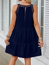 ieftine Rochii Albe din Dantela-Pentru femei Rochie Mini Rochie albă Rochie de dantela Rochie Boho Casual Vacanță Stradă Fit regulat Fără manșon Stil Nautic Negru Alb Roșu-aprins Bleumarin Vară