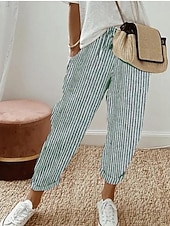 בגדי ריקוד נשים מכנסיים יום יומי קז'ואל עד לקרסול פסים שרוך כיסי צד נשימה נוח קשיח סוף שבוע שחור אביב קיץ רגיל זול מכנסיים ישרים-בגדי ריקוד נשים מכנסיים יום יומי קז'ואל עד לקרסול פסים שרוך כיסי צד נשימה נוח קשיח סוף שבוע שחור אביב קיץ רגיל