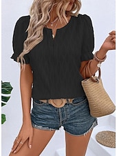 economico Top Semplici da Donna-Per donna Camicia in pizzo Manica corta Girocollo Nero Bianco Blu Viola Estate
