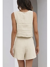 billige Loungewear for damer-Dame lounge Sett Ren farge Mote Grunnleggende Gate Daglig Bomull og lin Pustende Firkantet hals Ermeløs Stropp Topp Shorts Lomme Sommer Vår Svart Rosa