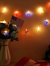  Патриотичные светодиодные гирлянды для Дня независимости 4 июля 250-й юбилей День памяти звездные огоньки 1,5 м 10 LED работающие от батареек праздничное украшение для дома