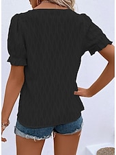 economico Top Semplici da Donna-Per donna Camicia in pizzo Manica corta Girocollo Nero Bianco Blu Viola Estate