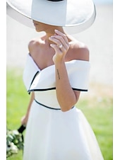preiswerte Kleine weiße Kleider-Hochzeitskleider A-Linie Off-Shoulder Kurzarm Tee-Länge Stretchstoff Brautkleider mit Einfarbigem Material 2025