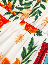 economico Abiti floreali-mini abito da donna con stampa floreale, scollo a V, manica corta, vestito estivo con motivo floreale arancione, casual, abbigliamento da spiaggia, stile elegante