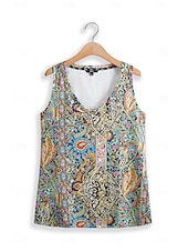 olcso Grafikai bolt Ujjatlan felsők és Camis-Női top camisole nyomott V nyakú bohém divat színes könnyű hétköznapi nyári camisole tank top standard fit