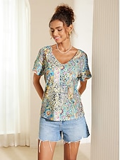 Γυναικείο T-shirt Boho Μπλούζα Paisley Εκτύπωση V-Λαιμό Κοντό Μανίκι Καθημερινό Χαλαρό Στυλ Πολύχρωμο Ελαφρύ Καλοκαίρι Μπλούζα Χαμηλού Κόστους Boho t-shirt-Γυναικείο T-shirt Boho Μπλούζα Paisley Εκτύπωση V-Λαιμό Κοντό Μανίκι Καθημερινό Χαλαρό Στυλ Πολύχρωμο Ελαφρύ Καλοκαίρι Μπλούζα