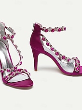 cheap Wedding Guest-Women's Rhinestone Ankle Strap Stiletto Sandals, Open Toe Dress Heels for Wedding Guests, Cocktail Party &amp; Evening Prom, Multiple Color