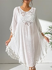 preiswerte Weiße Spitzenkleider-Damen Minikleid Weißes Kleid Spitzenkleid Hemdblusenkleid Sommerkleid Streetwear Basic Lässig Urlaub Straße Ferien Normale Passform Dreiviertelarm Rundhalsausschnitt Schwarz Weiß Blau Orange Sommer