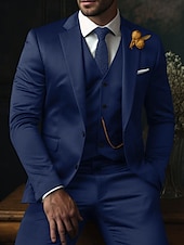 abordables Trajes formales-De los hombres Boda Trajes Negro Rojo Color sólido Ajustado Juego de 3 piezas Recto 2 botones