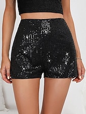 abordables Bermuda-Femmes Shorts Mode Occasionnel Longueur mollet Naturel Scintillant Paillettes Confortable Décontracté Quotidien Argent Noir Champagne Jaune Été Printemps Slim