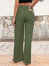 abordables jambe large et taille haute-Femme Ample Pantalon Casual Quotidien Longue Plein Poches latérales Respirabilité Confortable Micro-élastique Fin de semaine Noir Blanche bleu marine Vert Printemps été Standard