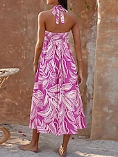 abordables Robes de vacances-Femme robe longue Robe casual Robe Évasée Robe Trapèze Robe d&#039;été mode Décontractées Vacances du quotidien Rendez-vous Standard Floral Feuille Sans Manches Dos nu Rouge Violet Orange Vert Eté