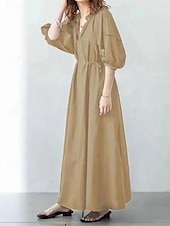 ieftine Rochii Albe Casual-Pentru femei Negru Alb Kaki Vară Primăvară Rochie Maxi Rochie albă Rochie din in bumbac De Bază Modern Zilnic Sfârșit de săptămână Potrivire Largă Simplu În V