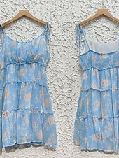 levne Sundresses-dámské ležérní šaty slip dress květinové puntíkovaný volán pásek na záda minišaty stylové ležérní denní dovolená bez rukávů léto