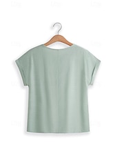preiswerte Hemden-Damen Leinen-inspirierte Hemden Spitzen-T-Shirt Einfach Mode Kurzarm Rundhalsausschnitt Normale Oberteile Urlaub Täglich Spitze Schwarz Blau Braun Grün Khaki Sommer